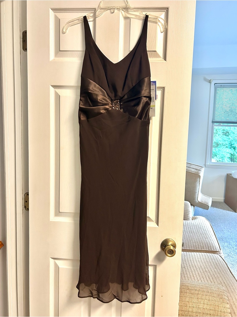 Jessica Howard Brown Satin Slip Dress, size 4P